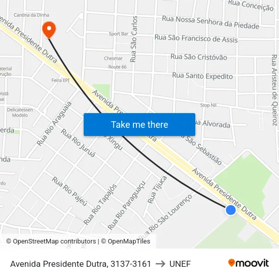 Avenida Presidente Dutra, 3137-3161 to UNEF map