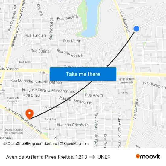 Avenida Artêmia Pires Freitas, 1213 to UNEF map
