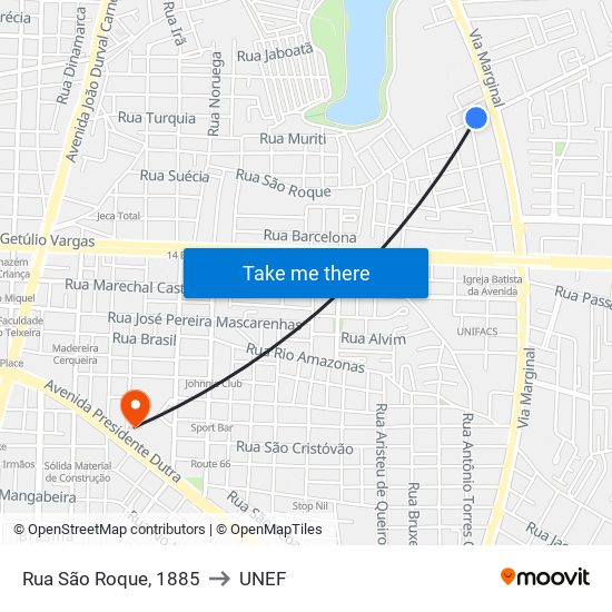 Rua São Roque, 1885 to UNEF map