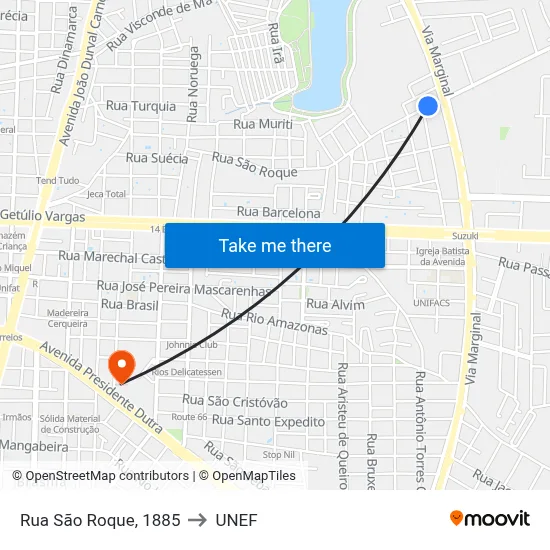 Rua São Roque, 1885 to UNEF map