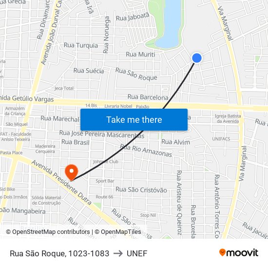 Rua São Roque, 1023-1083 to UNEF map