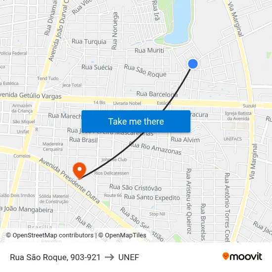 Rua São Roque, 903-921 to UNEF map