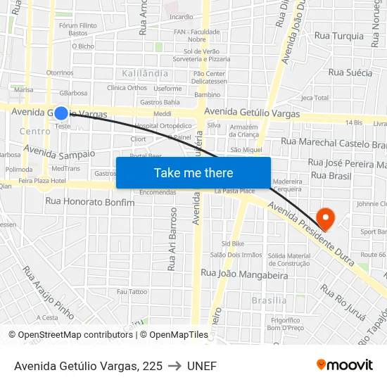 Avenida Getúlio Vargas, 225 to UNEF map