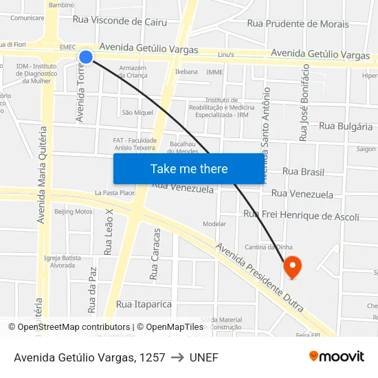Avenida Getúlio Vargas, 1257 to UNEF map