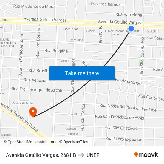Avenida Getúlio Vargas, 2681 B to UNEF map