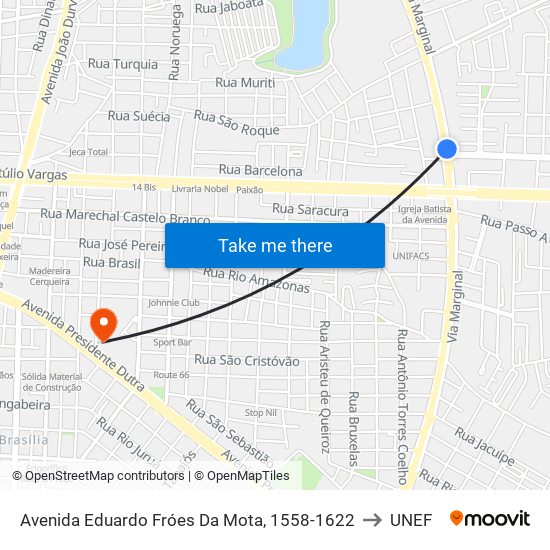 Avenida Eduardo Fróes Da Mota, 1558-1622 to UNEF map