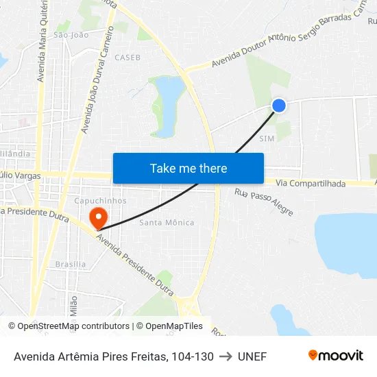 Avenida Artêmia Pires Freitas, 104-130 to UNEF map