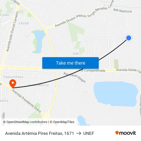 Avenida Artêmia Pires Freitas, 1671 to UNEF map