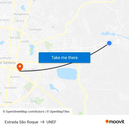 Estrada São Roque to UNEF map