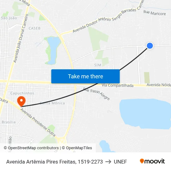 Avenida Artêmia Pires Freitas, 1519-2273 to UNEF map