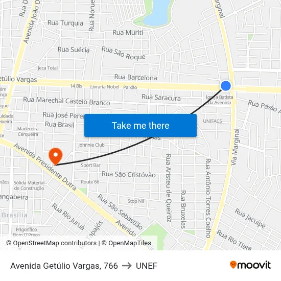 Avenida Getúlio Vargas, 766 to UNEF map