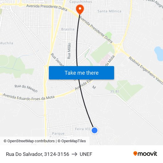 Rua Do Salvador, 3124-3156 to UNEF map