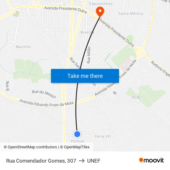 Rua Comendador Gomes, 307 to UNEF map