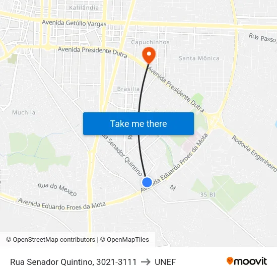 Rua Senador Quintino, 3021-3111 to UNEF map