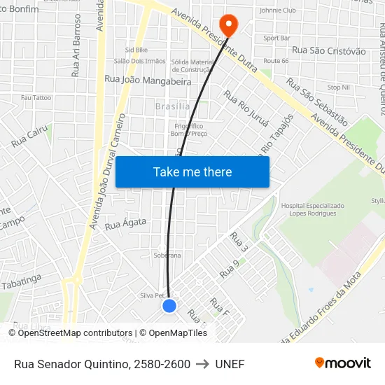 Rua Senador Quintino, 2580-2600 to UNEF map