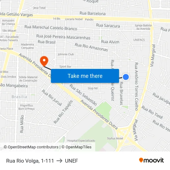 Rua Rio Volga, 1-111 to UNEF map