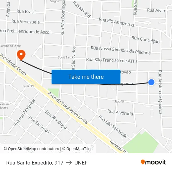 Rua Santo Expedito, 917 to UNEF map