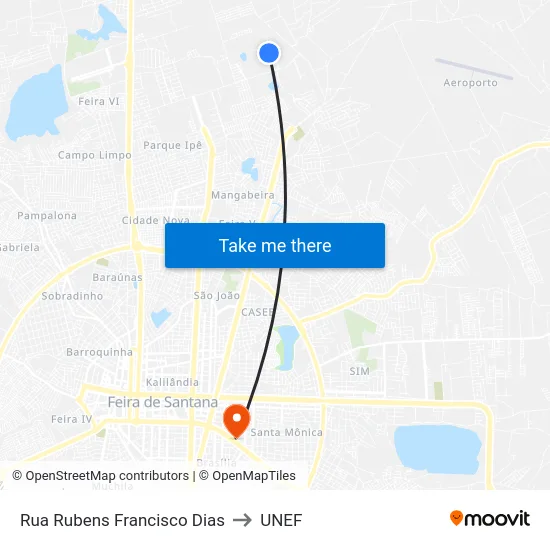 Rua Rubens Francisco Dias to UNEF map