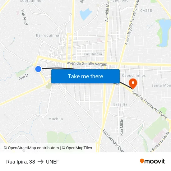 Rua Ipira, 38 to UNEF map