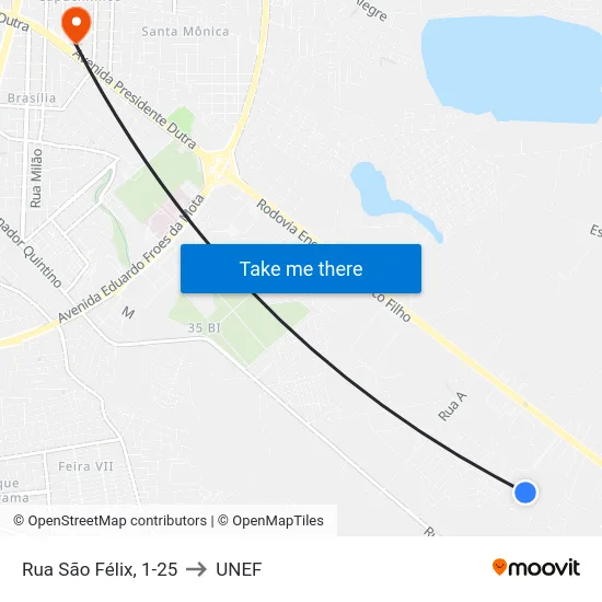 Rua São Félix, 1-25 to UNEF map