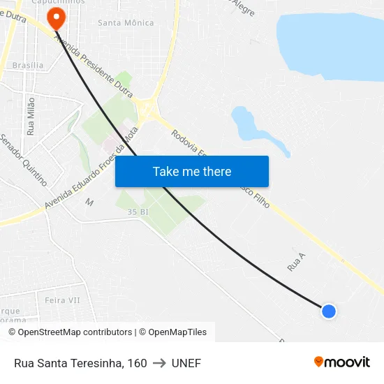 Rua Santa Teresinha, 160 to UNEF map