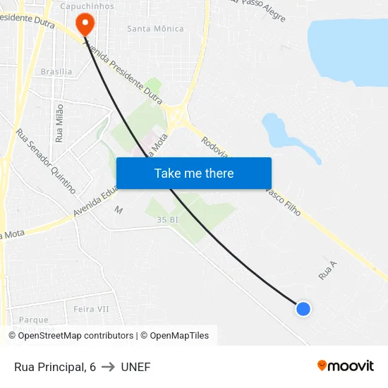 Rua Principal, 6 to UNEF map