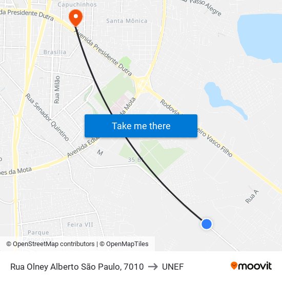 Rua Olney Alberto São Paulo, 7010 to UNEF map