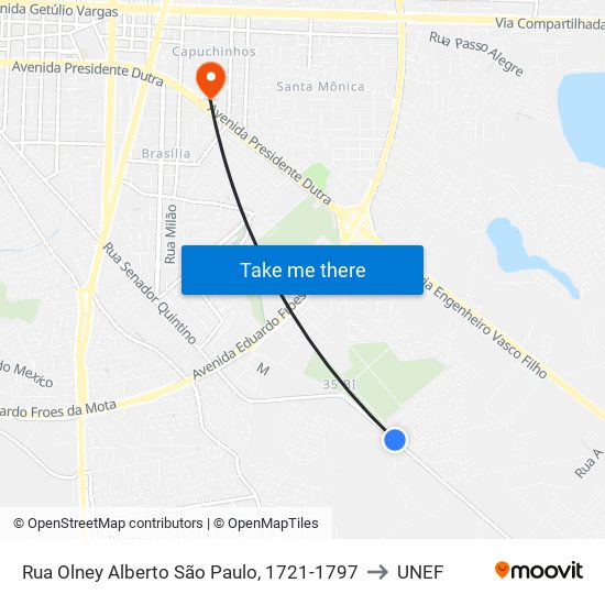Rua Olney Alberto São Paulo, 1721-1797 to UNEF map