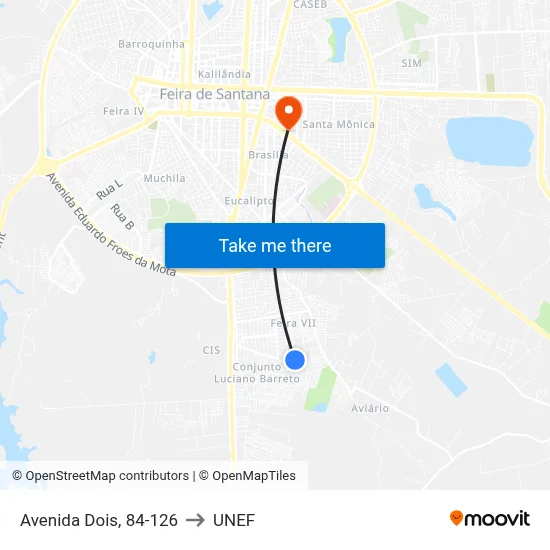 Avenida Dois, 84-126 to UNEF map
