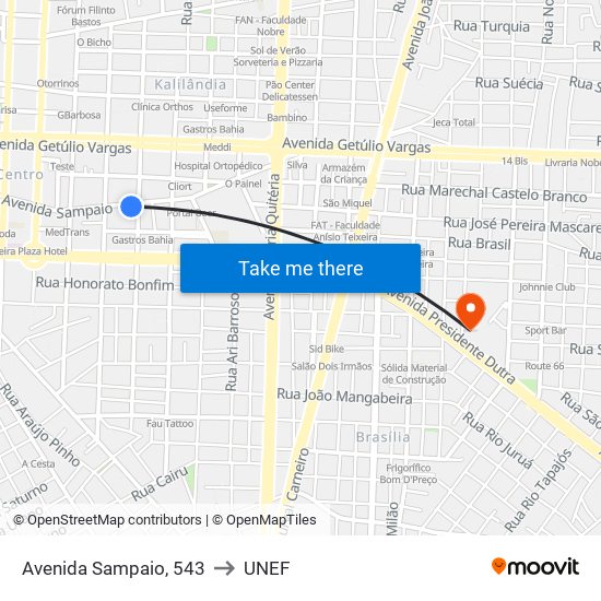 Avenida Sampaio, 543 to UNEF map