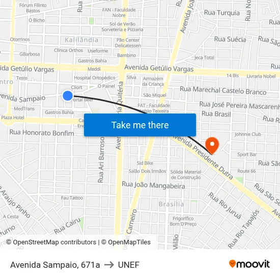 Avenida Sampaio, 671a to UNEF map