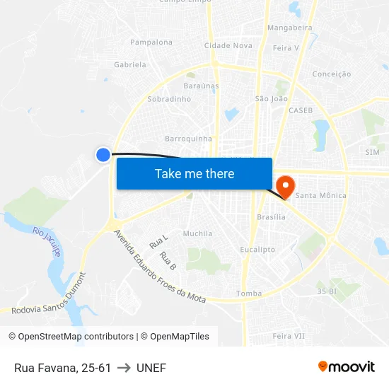 Rua Favana, 25-61 to UNEF map
