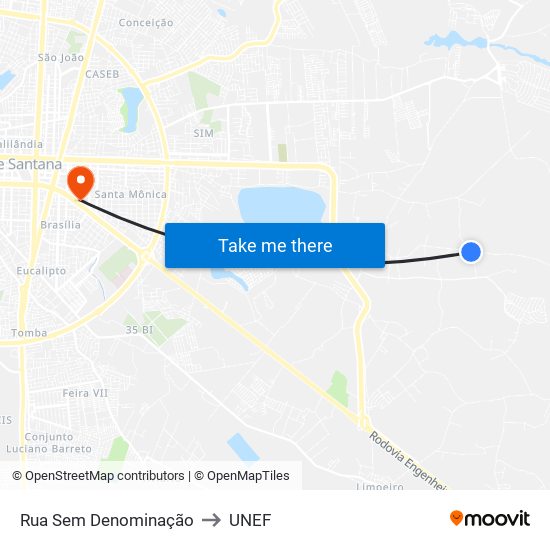 Rua Sem Denominação to UNEF map