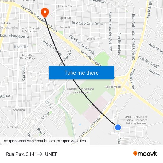 Rua Pax, 314 to UNEF map