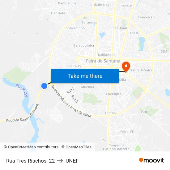 Rua Tres Riachos, 22 to UNEF map