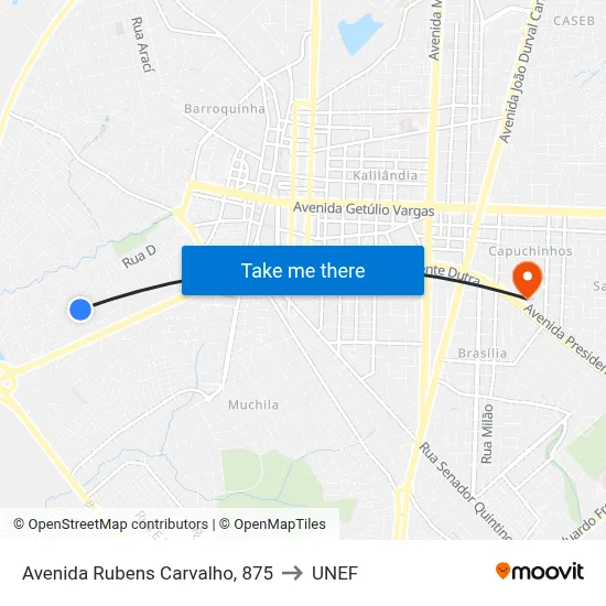 Avenida Rubens Carvalho, 875 to UNEF map