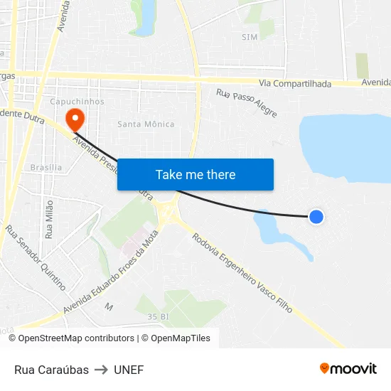 Rua Caraúbas to UNEF map