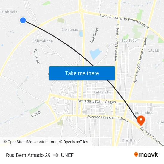 Rua Bem Amado 29 to UNEF map