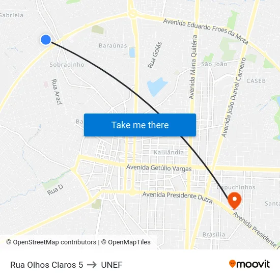 Rua Olhos Claros 5 to UNEF map