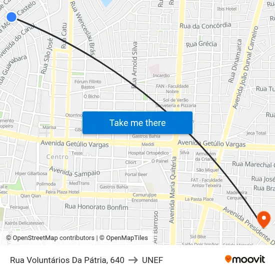 Rua Voluntários Da Pátria, 640 to UNEF map
