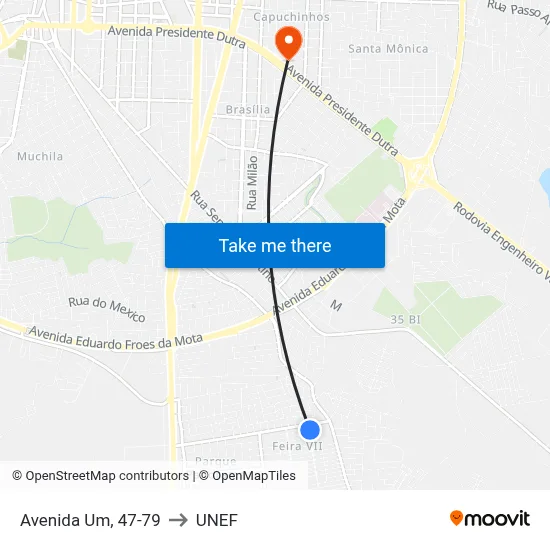 Avenida Um, 47-79 to UNEF map