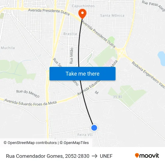 Rua Comendador Gomes, 2052-2830 to UNEF map