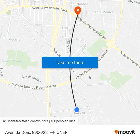 Avenida Dois, 890-922 to UNEF map