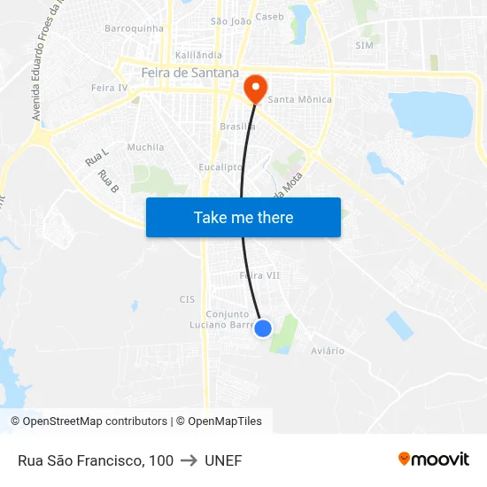 Rua São Francisco, 100 to UNEF map