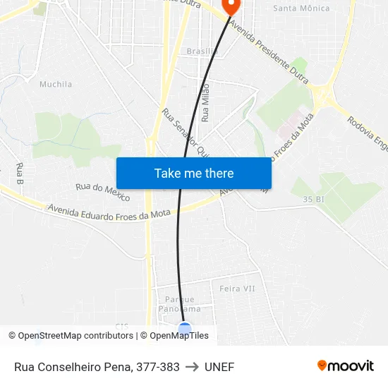 Rua Conselheiro Pena, 377-383 to UNEF map