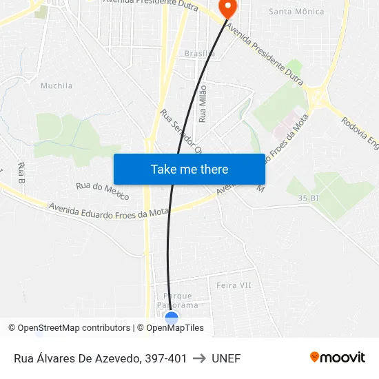 Rua Álvares De Azevedo, 397-401 to UNEF map