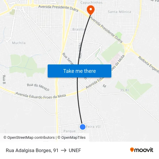 Rua Adalgisa Borges, 91 to UNEF map