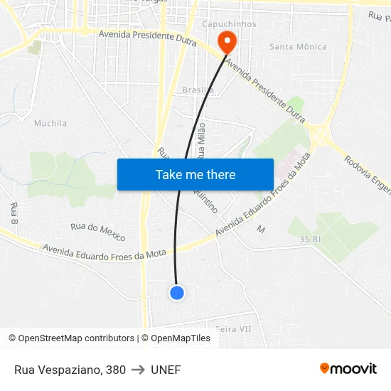 Rua Vespaziano, 380 to UNEF map