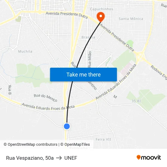 Rua Vespaziano, 50a to UNEF map