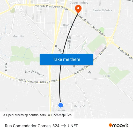 Rua Comendador Gomes, 324 to UNEF map